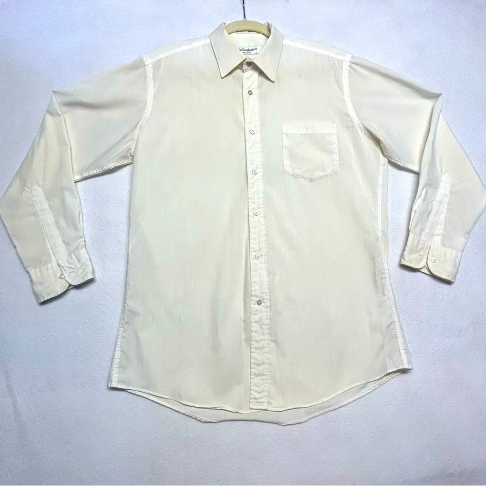VTG Yves Saint Laurent Shirt Men Off White 16 32-33 Long Sleeve Button Up
